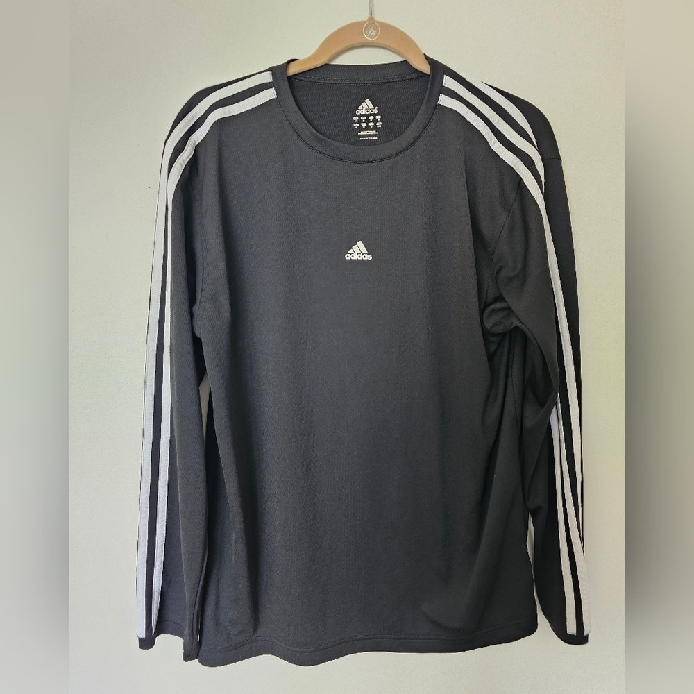 Adidas Black and White Long Sleeve Tee with Three-Stripe Design